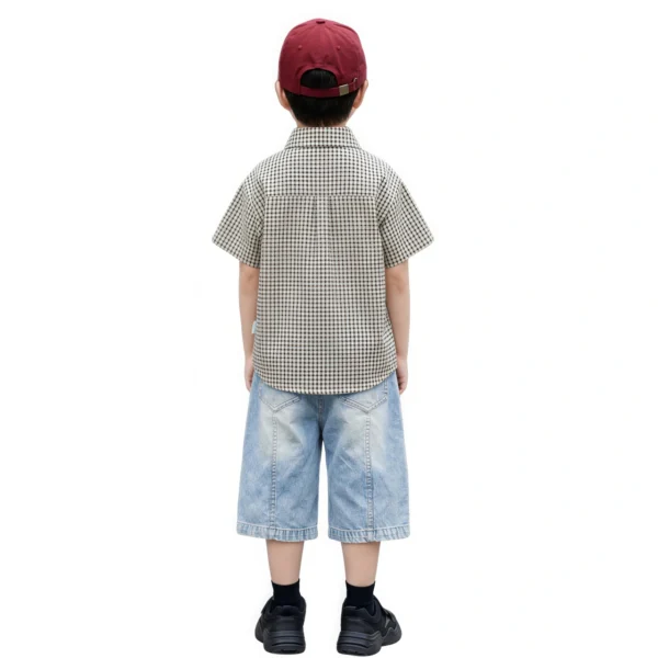 Sundaykids Toddler Boys' Classic Gingham Shirt - Short - Sleeve with Pocket Embroidery