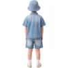 Sundaykids Boys Trendy Denim Terno Set Big Letter Print Gradient Wash Vacation Outfit for Kids
