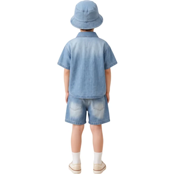 Sundaykids Boys Trendy Denim Terno Set Big Letter Print Gradient Wash Vacation Outfit for Kids