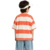 Sundaykids Boys Wide Stripe T-shirt Orange White Cotton Breathable Oversized Loose Fit Short Sleeve Top