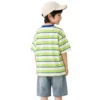Sundaykids Boys Korean Style Contrast Collar Striped T-shirt Breathable Drop Shoulder Loose Fit