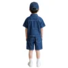 Sundaykids Boys Soft Denim Cargo Terno Set Dark Blue Short Sleeve Shirt & Shorts Multi Pockets