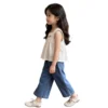 SundayKids Girls Embroidery Sleeveless Top  Wide Leg Denim Pants Set