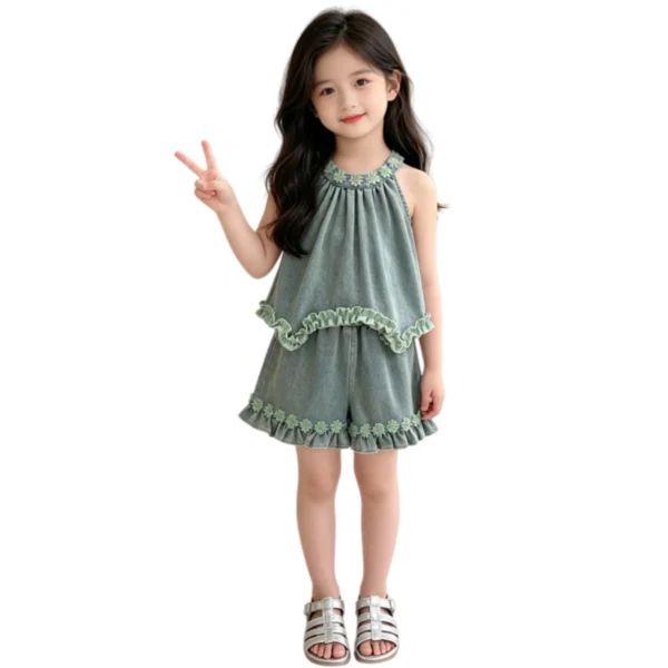 副图二 SundayKids Sleeveless Terno Halter Top with Big Bow Ruffle Shorts Set