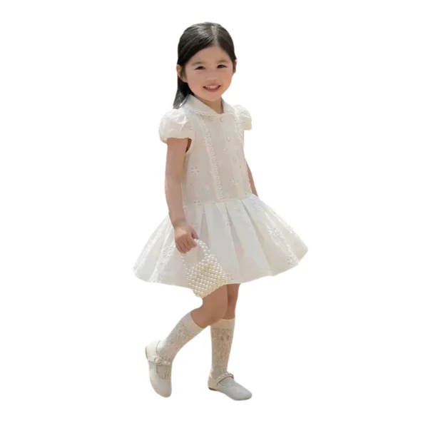 Sundaykids Girls White Eyelet Embroidery Puff Sleeve Dress