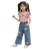 Sundaykids Floral EmbroideryT-shirt Ruffle Short Sleeve Blouse for Kids