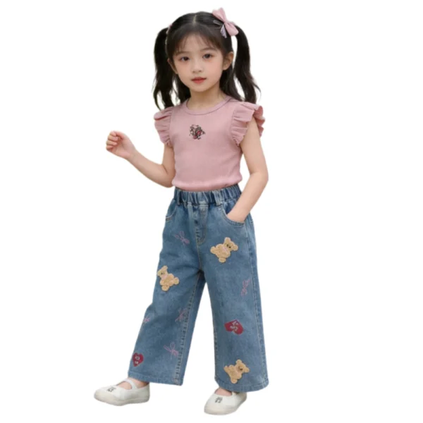 Sundaykids Floral EmbroideryT-shirt Ruffle Short Sleeve Blouse for Kids