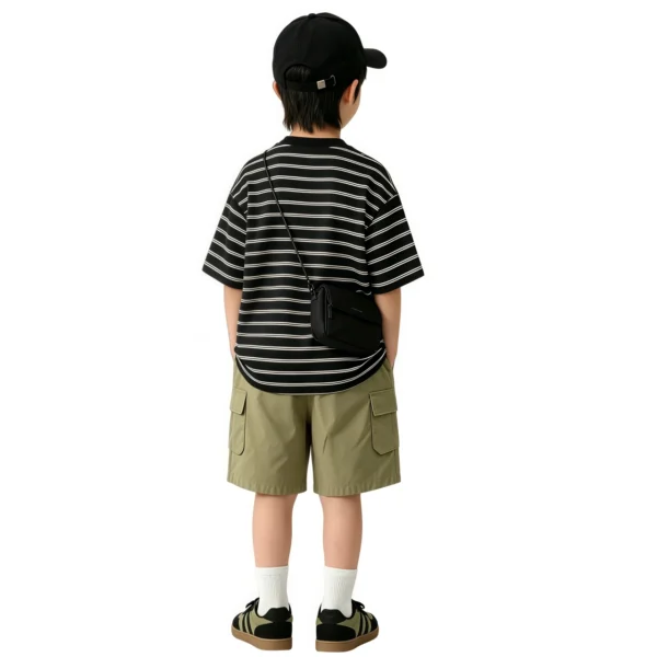 Sundaykids Children's clothing suit boy T-shirt striped top casual overalls two-piece suit