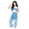 副图五 SundayKids Girls Streetwear Outfit Butterfly Crop Top Gradient Denim Pants Terno Set