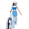 副图四 SundayKids Girls Streetwear Outfit Butterfly Crop Top Gradient Denim Pants Terno Set
