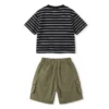 Sundaykids Children's clothing suit boy T-shirt striped top casual overalls two-piece suit