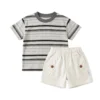 副图四 Sundaykids Boys set 2025 new style boy Korean style casual striped top workwear shorts terno