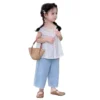 SundayKids Girls' Lace Eyelet Sleeveless Top & Light Denim Pants Two-Piece Set