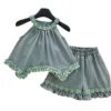 副图四 SundayKids Sleeveless Terno Halter Top with Big Bow Ruffle Shorts Set