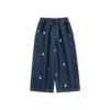 SundayKids Girls Bear Embroidered Wide Leg Denim Pants