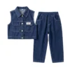 Sundaykids 2026 new denim vest+denim curved pants two-piece set