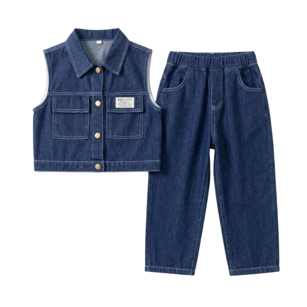 Sundaykids 2026 new denim vest+denim curved pants two-piece set